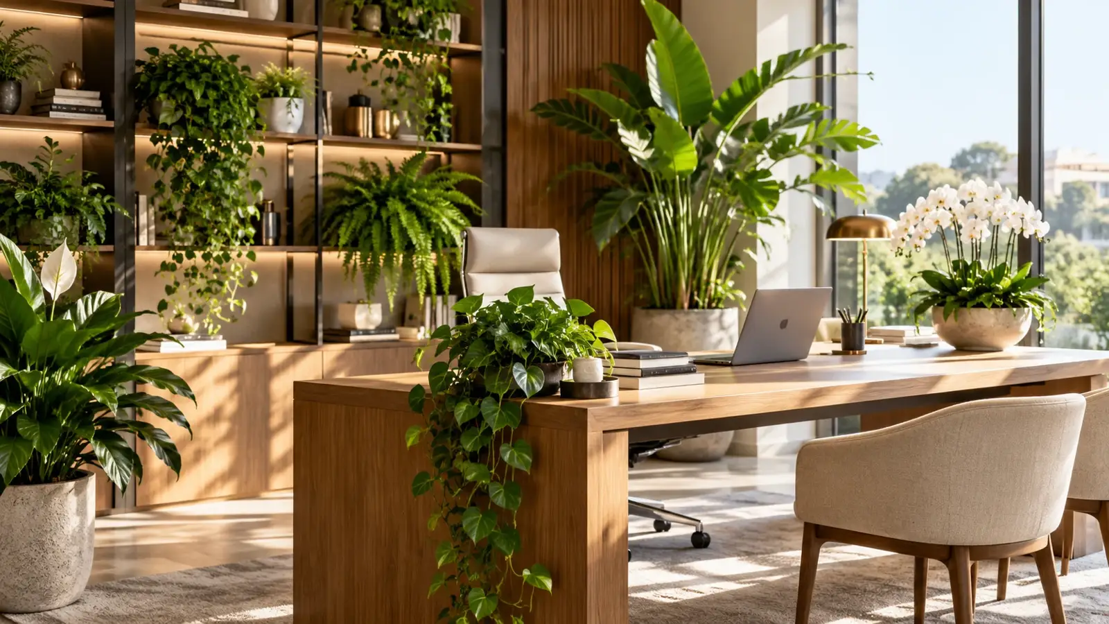 Plantas de interior num escritório elegante